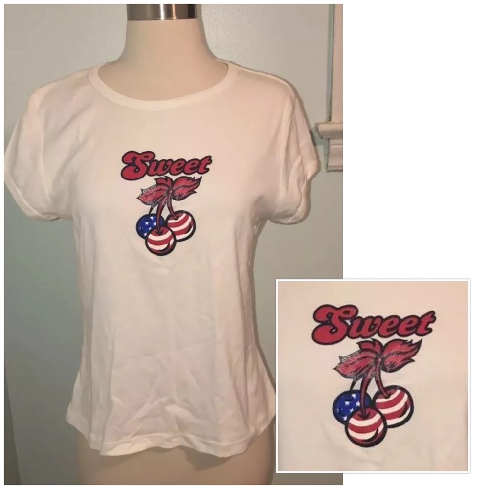 Vintage 90s Cherry 🍒 USA 🇺🇸 Top Ringer Tee XL